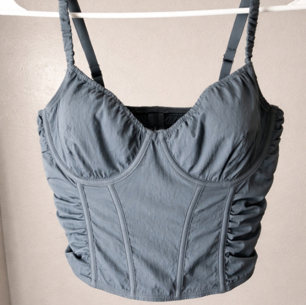 Gilly Hicks 100% Nylon Corset Top S/M BLUE Cropped Boning Y2K RETRO CLUBWEAR